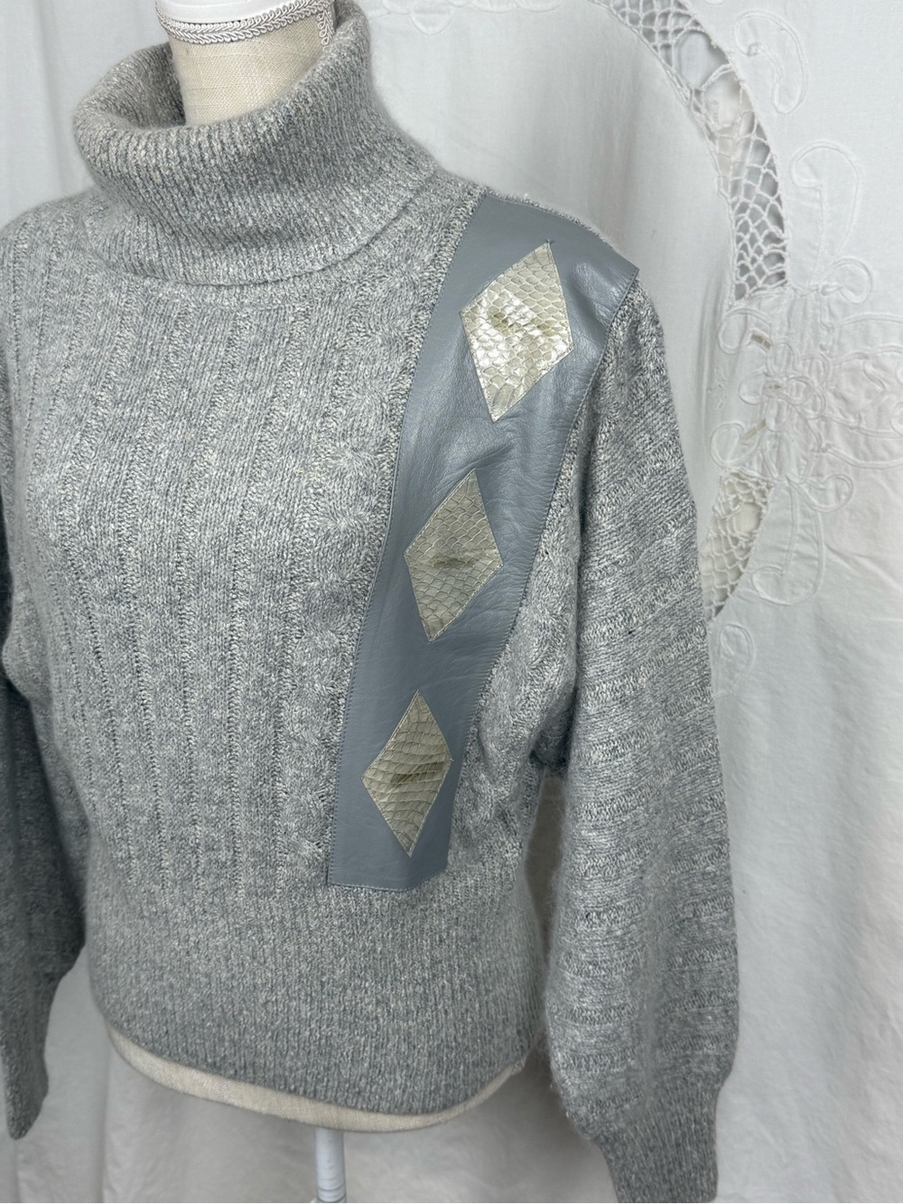 L.B. Diffusion Silk Angora Turtleneck Sweater Leather Snakeskin - Size Large